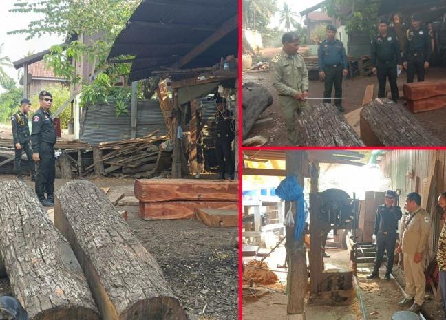កម្លាំងអាវុធហត្ថសហការជាមួយជំនាញមេព្រៃចុះត្រួតពិនិត្យដកហូត និងបង្ក្រាបទីតាំងស្តុកឈើលួចដាក់ម៉ាសុីនរ៉ៃជ្រៀកឈើដោយគ្មានលិខិតអនុញាតិត្រឹមត្រូវនៅស្រុកអន្លង់វែង